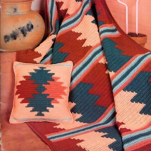 Vintage Crochet Blanket Pattern Painted Desert Southwestern Navajo Afghan Throw PDF Instant Digital Download Geometric Aztec