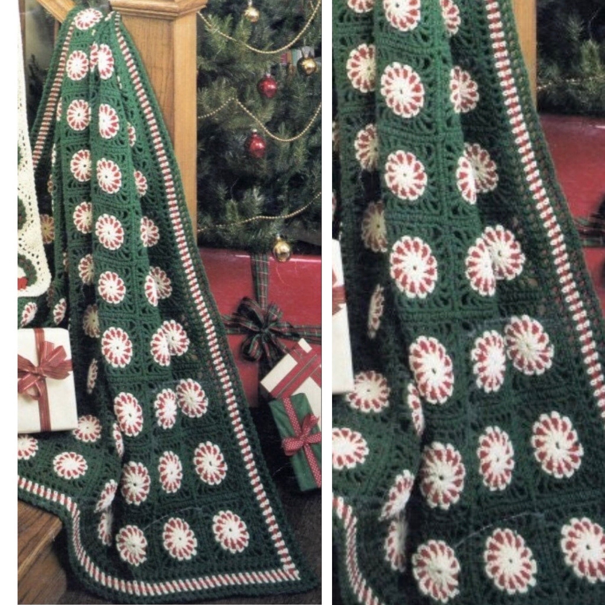 Vintage Christmas Afghan Crochet Pattern Peppermint Candy Cane Throw ...