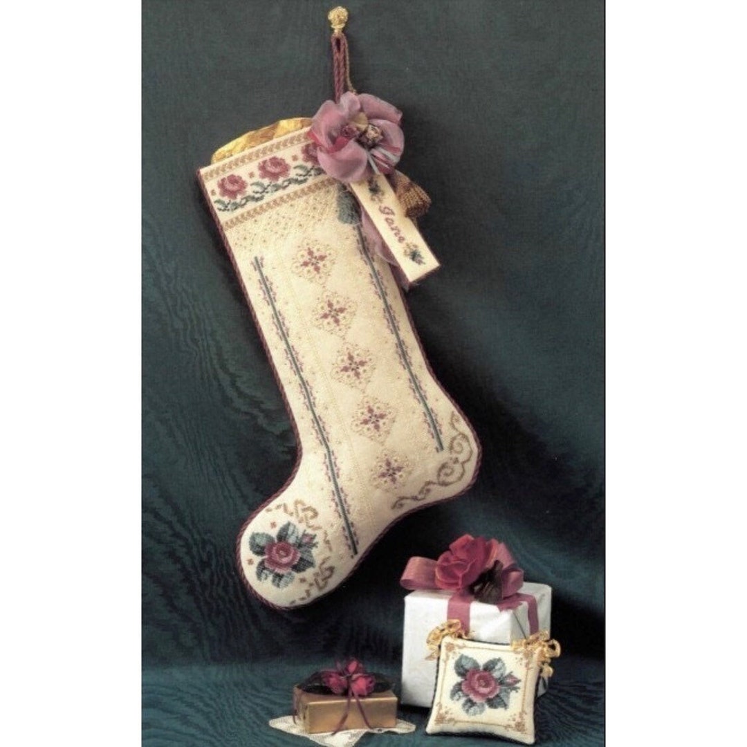 Vintage Cross Stitch Christmas Stocking Pattern Victorian Rose for St ...