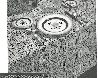 Vintage Crochet Pattern 1940’s Heirloom Rectangle Square Motif Tablecloth Dinner Cloth Covering PDF Instant Digital Download