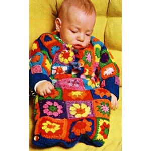 Vintage Crochet Pattern Granny Square Baby Bunting Blanket Sleeping Bag PDF Instant Digital Download Pattern Swaddle Sleep Sack