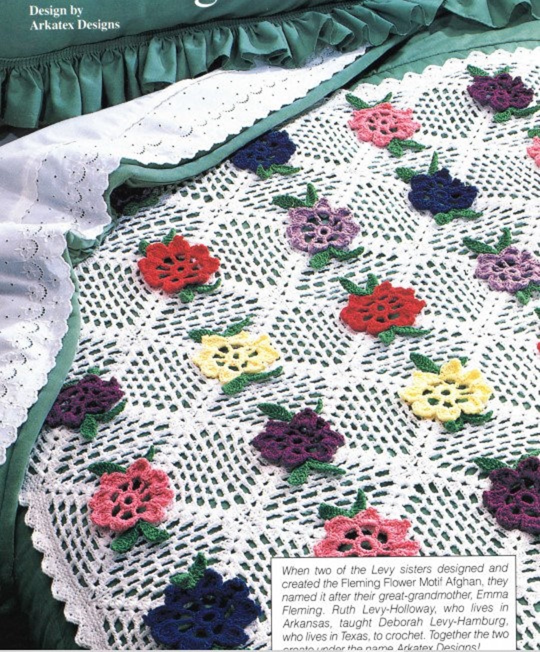 Vintage Afghan Crochet Pattern Fleming Flower Floral Motif Granny