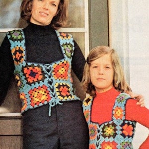 Vintage Crochet Pattern 70’s Granny Square Crop Vest Shrink Top Sleeveless Tank Top PDF Instant Digital DOWNLOAD