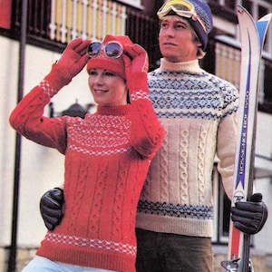 Vintage Winter Sweater Knitting Pattern His Hers Fair Isle Sweaters Matching Pullover Icelandic Fairisle  PDF Instant Digital Download