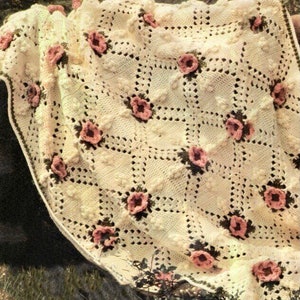 Vintage Rose Crochet Blanket Pattern Victorian Dogwood Roses Motif Afghan, PDF Instant Digital Download Worsted Weight 10 ply