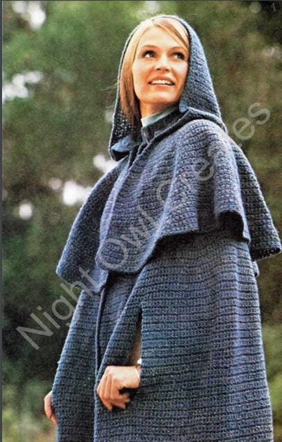 Vintage Crochet Pattern Bulky Warm Hooded Cape Jacket Hoodie Wrap PDF Pattern INSTANT Digital DOWNLOAD