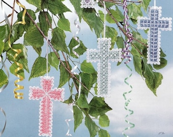 Vintage Plastic Canvas Pattern Cross hanging Ornaments  Religious  Decor PDF Instant Digital Download Rearview Mirror, Window