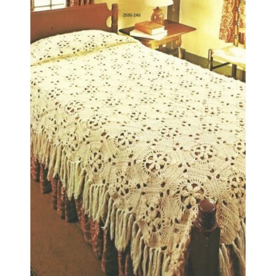 Vintage Bedspread Crochet Pattern Heirloom Floral Motif Afghan Blanket