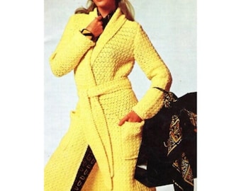 Vintage Crochet Pattern Long Duster Fall Cardigan Tie Sweater Jacket PDF Instant Digital Download
