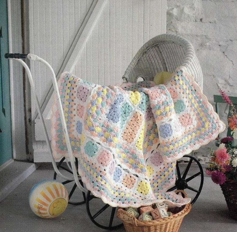 Vintage Baby Blanket Crochet Pattern Sweet Rainbow Pastel Etsy