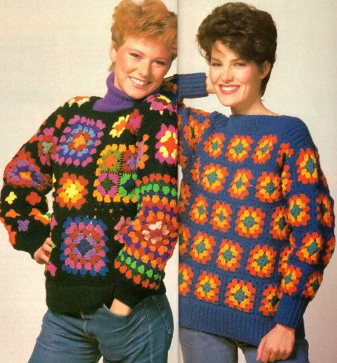 Vintage Crochet Pattern Granny Square Pullover Sweater Top Jumper PDF ...