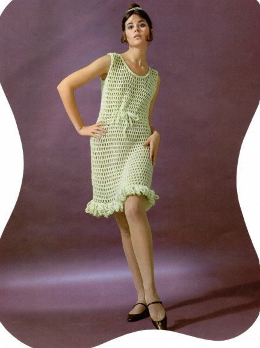 Vintage Crochet Pattern 1960's Groovy Mesh Sweater Dress With Fringe