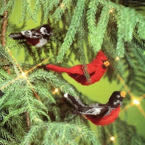 Vintage Plastic Canvas Pattern Christmas Cardinal Bird Chickadee and Robin Tree Ornament PDF INSTANT Digital DOWNLOAD Christmas Spirit