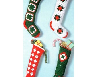 Vintage Christmas Crochet Pattern Classic Granny Square Stocking 4 Different Styles PDF Instant Digital Download Mantel Decor