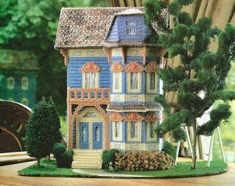 Vintage Plastic Canvas Pattern My Blue Haven Painted Ladies House Victorian Home PDF Instant Digital Download Old House