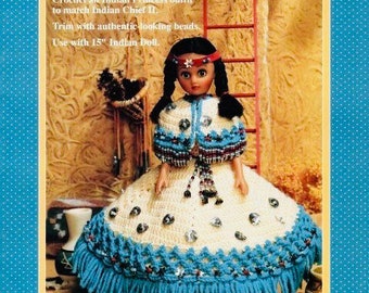 Vintage Crochet Pattern Leaflet Southwestern Indian Princess II Doll and Clothes Dress Pattern PDF Instant Digital Download
