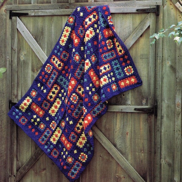 Vintage Afghan Crochet Pattern Crazy Quilt Coverlet Throw Blanket PDF Instant Digital Download Granny Square Motif