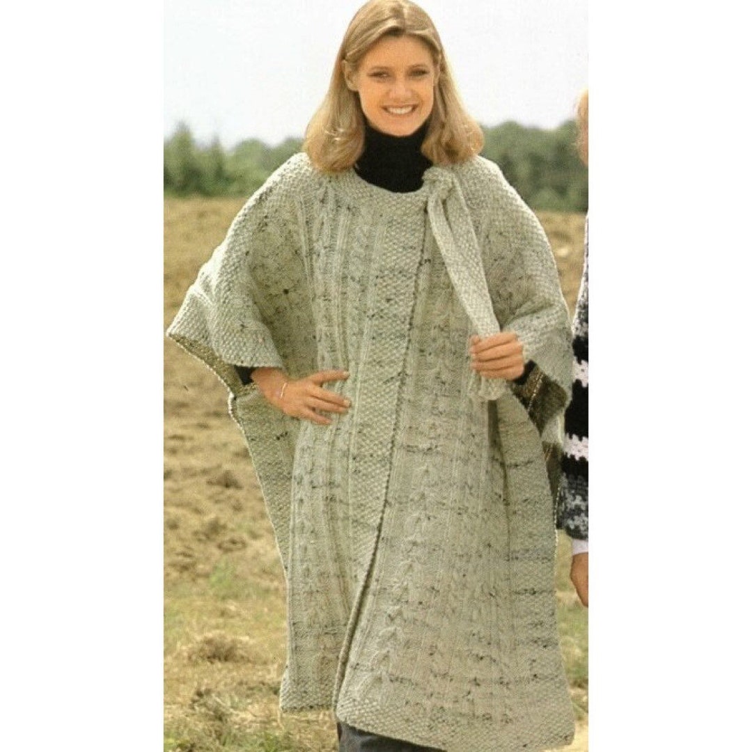 Vintage Knitting Pattern Women's Duster Aran Isle Cape Poncho Sweater ...