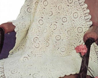 Vintage Lacy Afghan Crochet Pattern Heirloom Motif Blanket Bedspread Throw PDF Instant Digital Download
