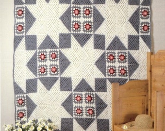 Vintage Crochet Quilt Pattern Patchwork Star Afghan Blanket Throw INSTANT Digital DOWNLOAD Now!