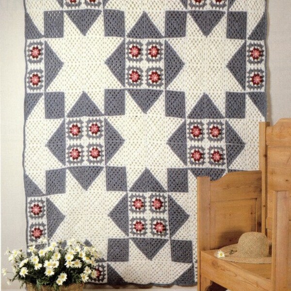 Vintage Crochet Quilt Pattern Patchwork Star Afghan Blanket Throw INSTANT Digital DOWNLOAD Now!