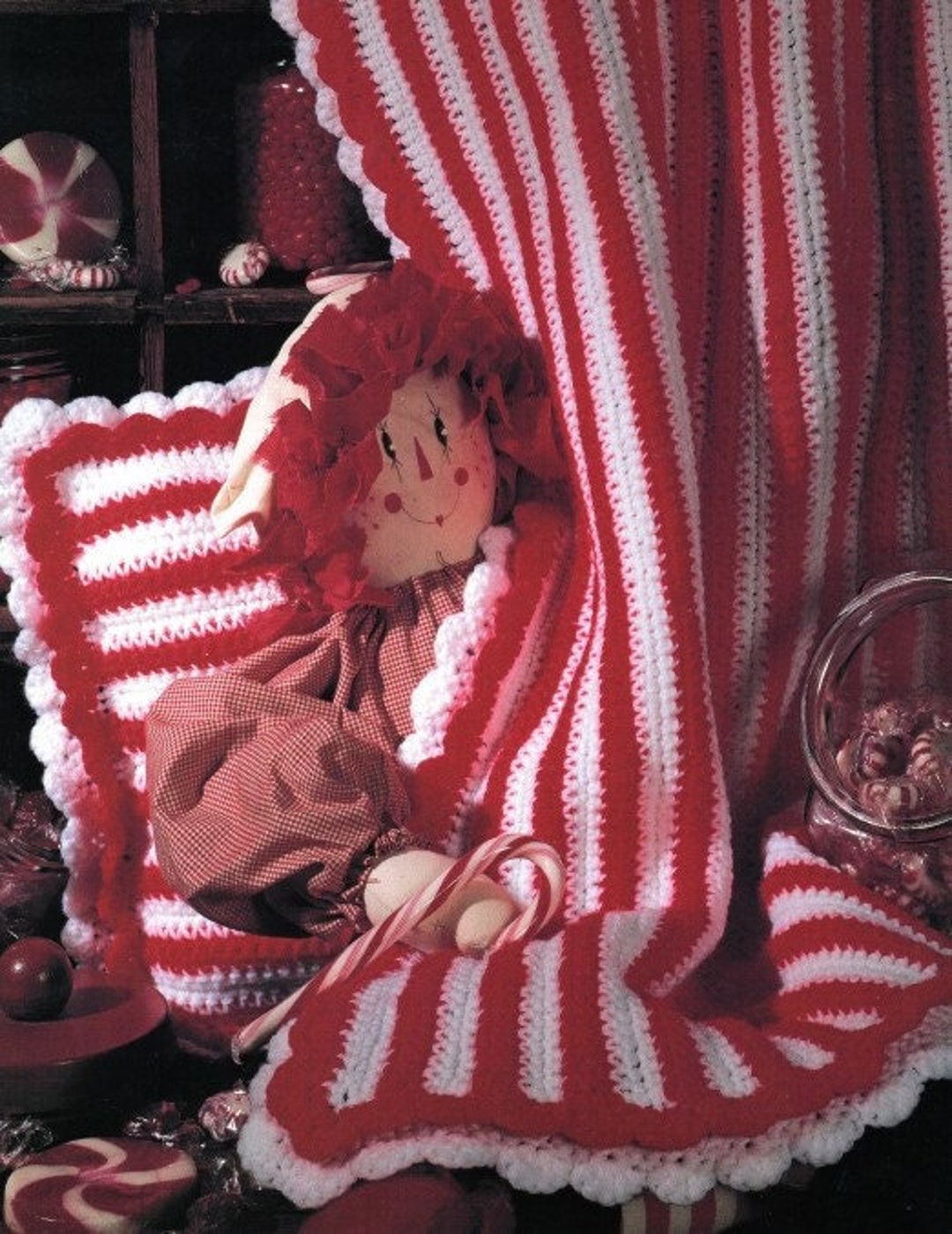 Vintage Christmas Blanket Crochet Pattern Peppermint Candy Cane Stripe