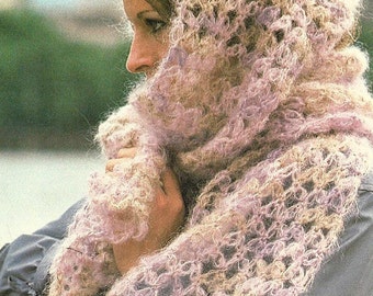 Vintage Crochet Pattern Solomon's knot Mohair Scarf Wrap PDF Pattern INSTANT Digital DOWNLOAD