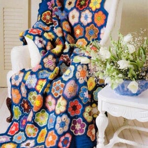 Vintage Crochet Pattern Afghan Flower Paperweight Blanket Throw PDF Instant Digital Download Granny Square Floral Scrap Scrapghan