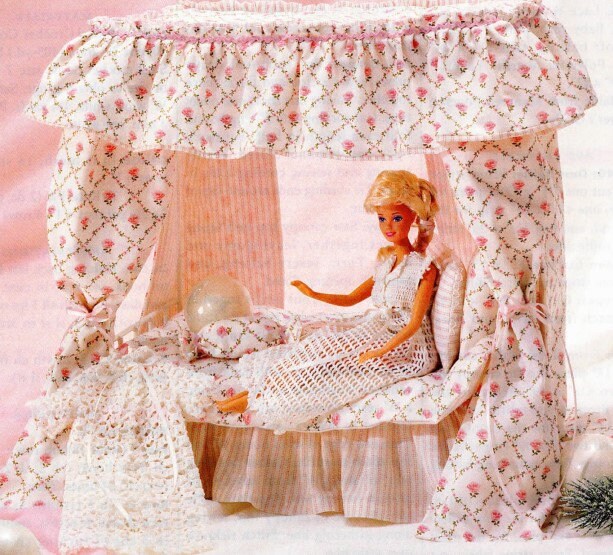 Vintage Sewing Crochet Pattern Barbie Fashion Doll Canopy Bed