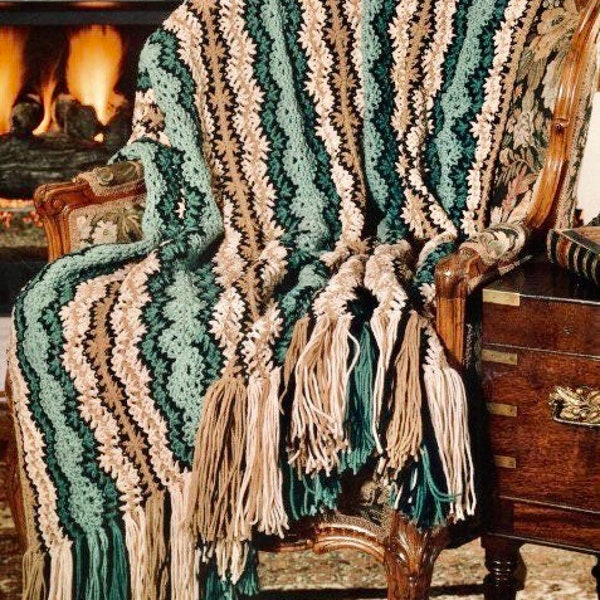 Vintage Afghan Crochet Pattern Fireside Companion Mile a Minute Style Strip Throw Blanket PDF Instant Digital Download