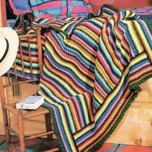 Vintage Crochet Pattern Mexican Blanket Fiesta Stripe Afghan Throw Blanket PDF Instant Digital Download