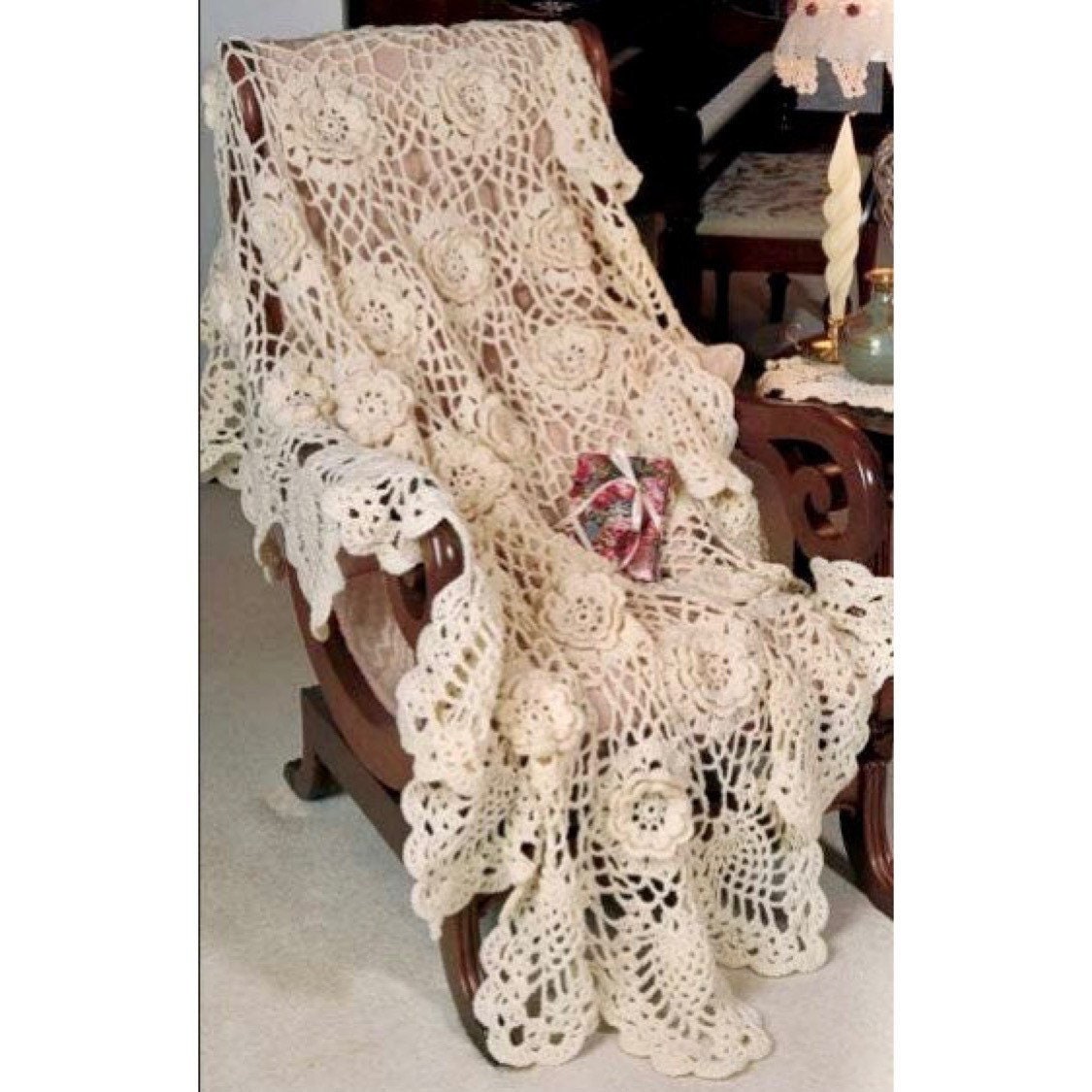 Vintage Crochet Pattern Heirloom Lacy Pineapple Rose Lace Afghan ...