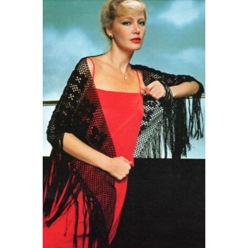Vintage Crochet Pattern Lacy Triangle Shawl Wrap Fringe Trim PDF ...