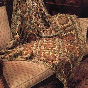 Vintage Crochet Pattern Hints of Autumn Lacy Granny Square Afghan Fall Throw Motif Blanket  PDF Instant Digital Download