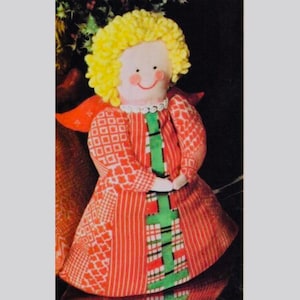 Vintage Sewing Pattern 14&quot; Christmas Patchwork Angel Doll PDF Instant Digital Download Soft Toy Mantel Decor Tree Topper