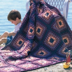 Easy Vintage Afghan Crochet Pattern Seashells Northwest Coast Granny Square Motif Throw Blanket PDF Instant Digital DOWNLOAD