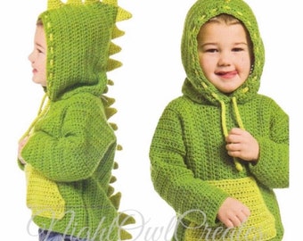 Vintage Crochet Pattern Kids Boys Child’s Dinosaur Sweater PDF Instant Digital Download Animal Dino Pullover 3-D Spikes 4-8 yrs 10 Ply