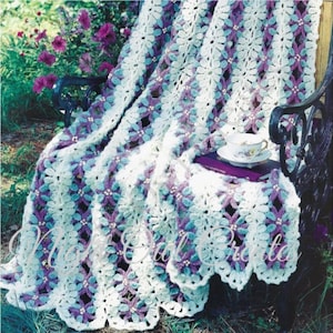 Mile a Minute Vintage Crochet Pattern Fancy Flowers Throw Afghan Floral Blanket PDF Instant Digital Download 47" X 63"