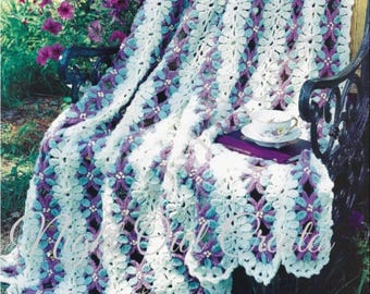 Mile a Minute Vintage Crochet Pattern Fancy Flowers Throw Afghan Floral Blanket PDF Instant Digital Download 47" X 63"