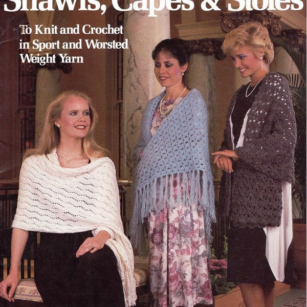 vintage Crochet Pattern Booklet Châles Cape et Étoles Dépliant Rectangle Lacy Shawl Wrap Écharpe PDF INSTANT Digital DOWNLOAD 8 Designs