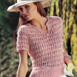 Vintage Knitting Pattern Lacy Knit Pullover Top Short Sleeve Summer Blouse PDF Instant Digital Download