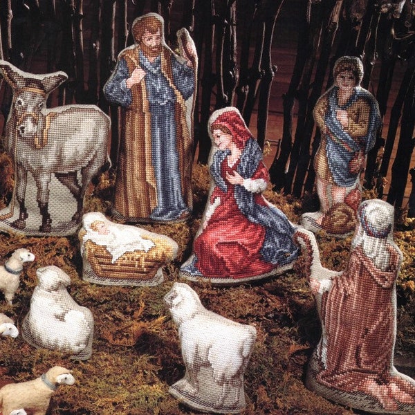 Vintage Cross Stitch Pattern Holy Night Nativity Scene Figures PDF Pattern INSTANT Digital DOWNLOAD Baby Jesus Manger 3 Wise Men Lambs