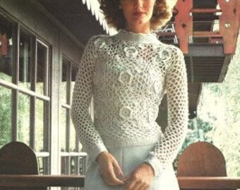 Vintage Crochet Pattern Irish Crochet Blouse Top Sweater PDF Instant Digital Download 3D Flower Rose  Motif