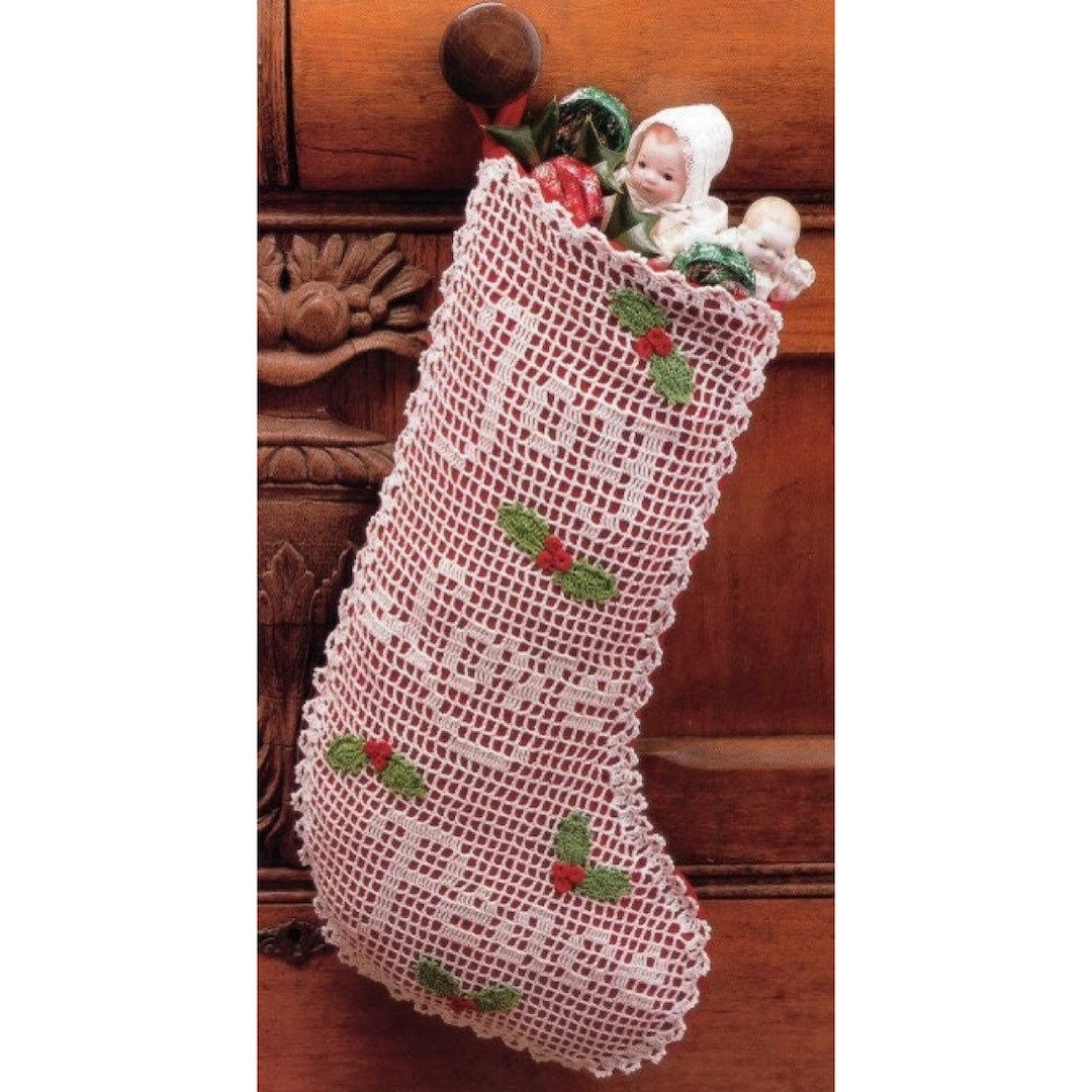 Vintage Christmas Stocking Pattern Filet Crochet Classic Victorian Old ...