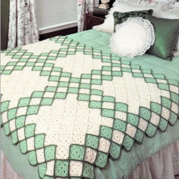 Vintage Crochet Quilt Pattern Double Iris Chain Patchwork Afghan Throw Blanket INSTANT Digital DOWNLOAD Granny Square Motif