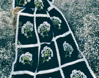Vintage Crochet Pattern Queen Anne's Lace Floral Afghan Throw with Matching Pillow PDF Instant Digital Download