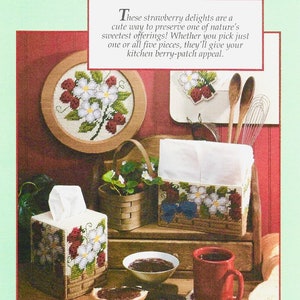 Plastic Canvas Pattern Strawberry Delight SET PDF Instant download Coasters, Tissue Box, Napkin Holder, Magnet Fridigies, Picture Plaque