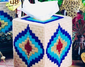 Vintage Plastic Canvas Pattern Bargello Tissue Box Cover Topper PDF Instant Digital DOWNLOAD