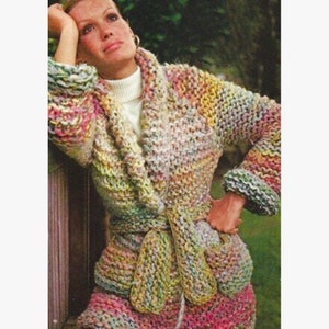 Vintage Crochet Pattern Multi-Colored Chunky Jacket Cardigan Sweater PDF Instant Digital Download Tie Wrap