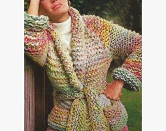 Vintage Crochet Pattern Multi-Colored Chunky Jacket Cardigan Sweater PDF Instant Digital Download Tie Wrap